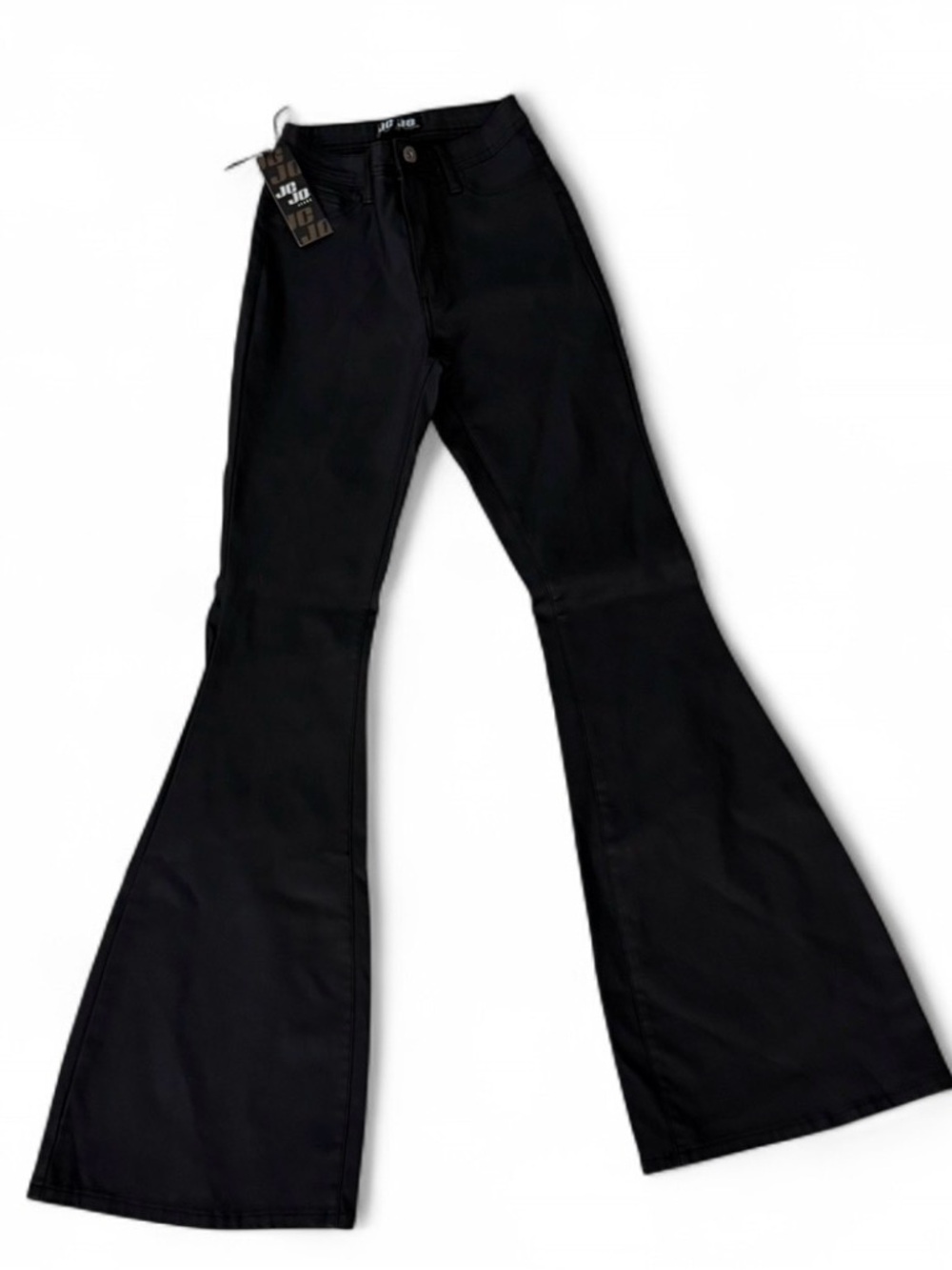 JC JQ High Waist Black Faux Leather Flared Jeans